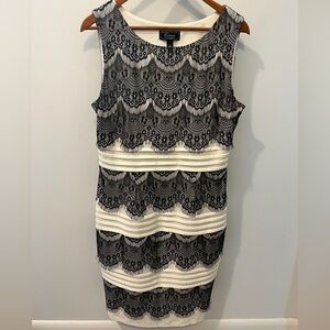 Black and Cream Sleeveless Sheath Midi Dress for Cocktail